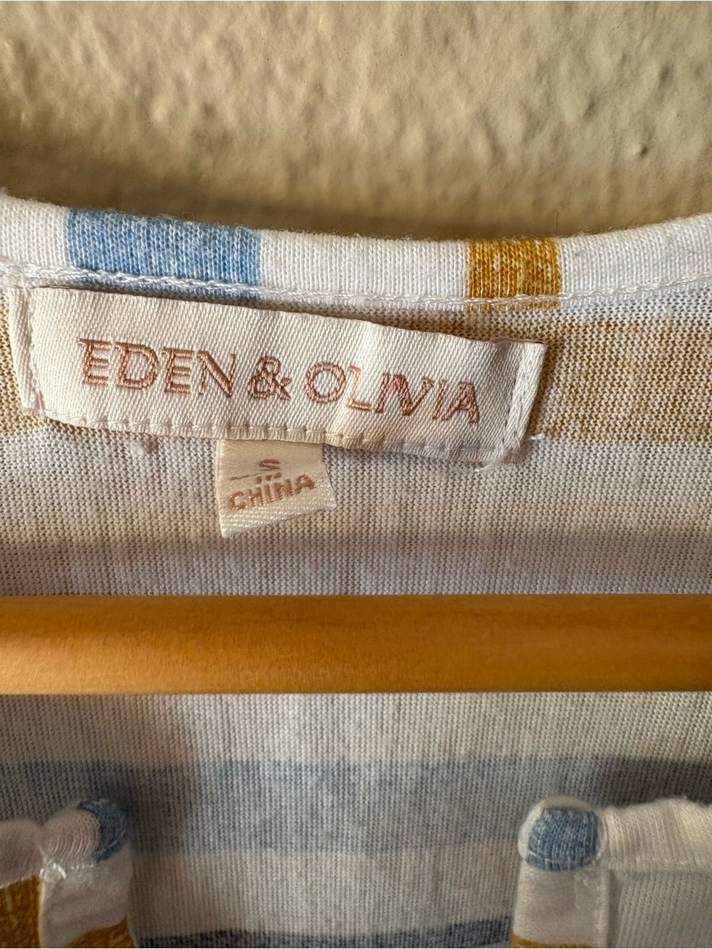 Eden & Olivia Stripe Pullover Blouse White Navy Mustard Split Neck Casual Top S - Picture 3 of 12